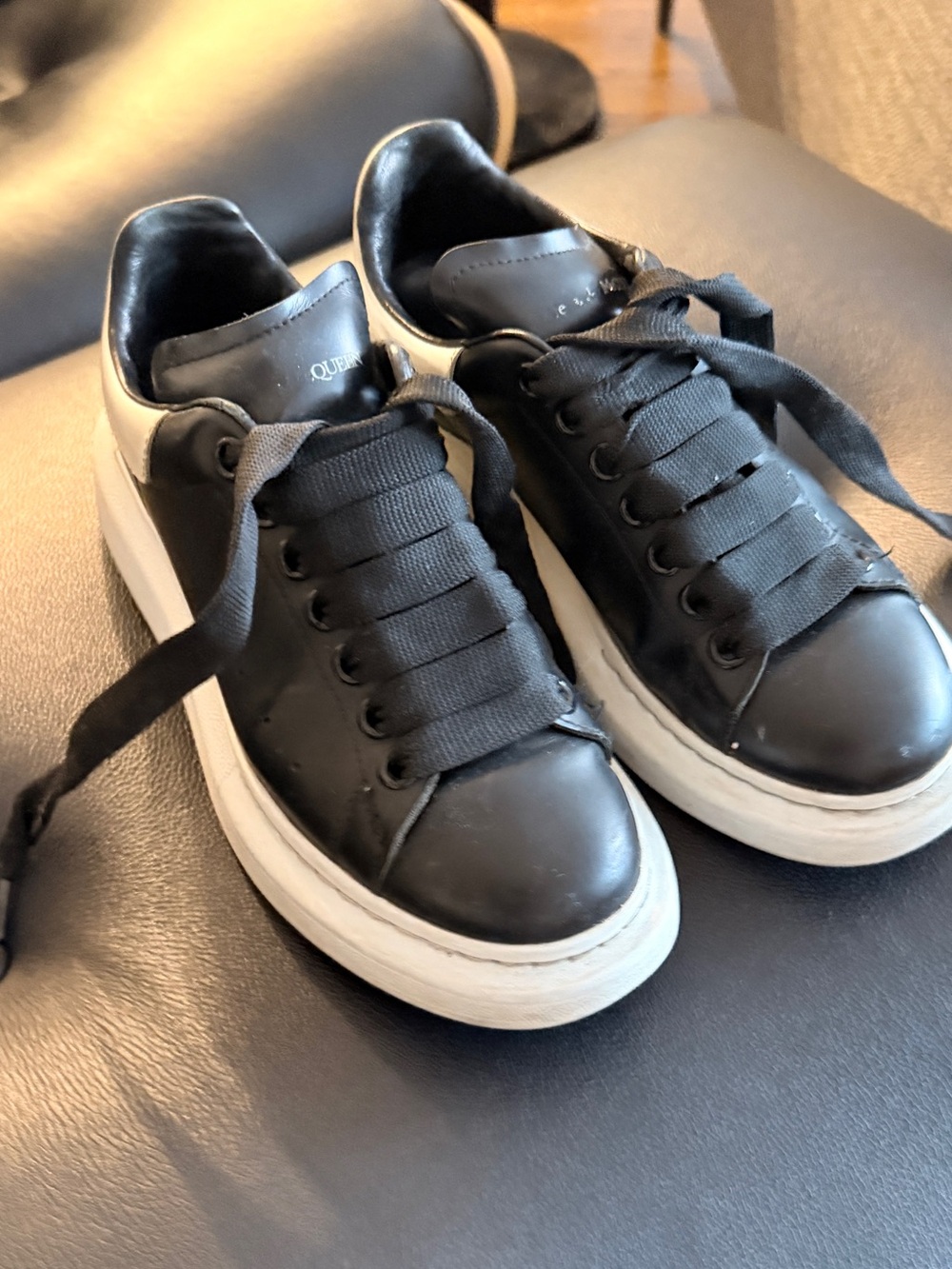 Alexander McQueen Black Leather Sneakers with White Platform Sole